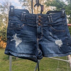Blue Spice Dark Indigo Distressed Jean Shorts